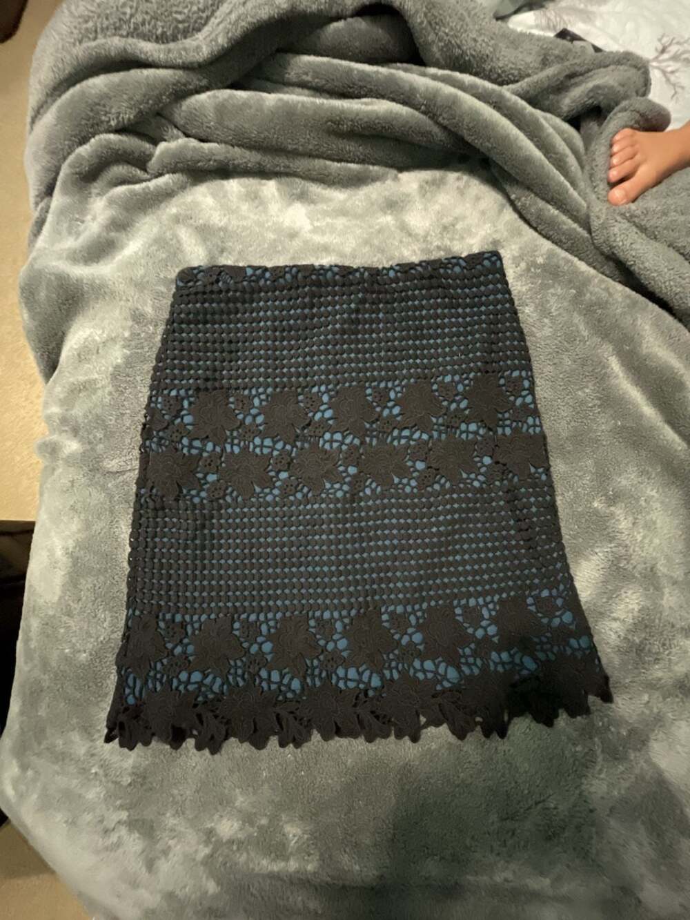 Ann Taylor Loft Petites Black Lace Crochet Overlay Blue Pencil Skirt